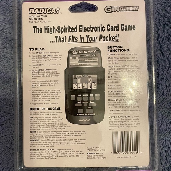 NIP Radica‎ Gin Rummy Handheld Game - Picture 2 of 2